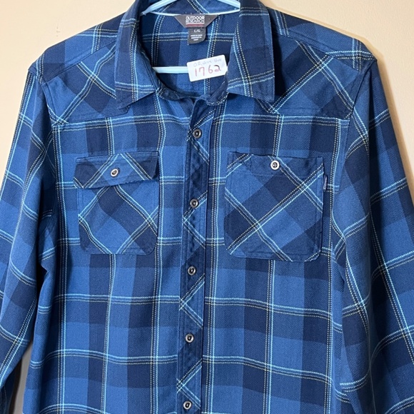 Outdoor Research Feedback Cotton Blend Plaid Flannel Shirt - Men's Size L - Blue - Picture 2 of 11